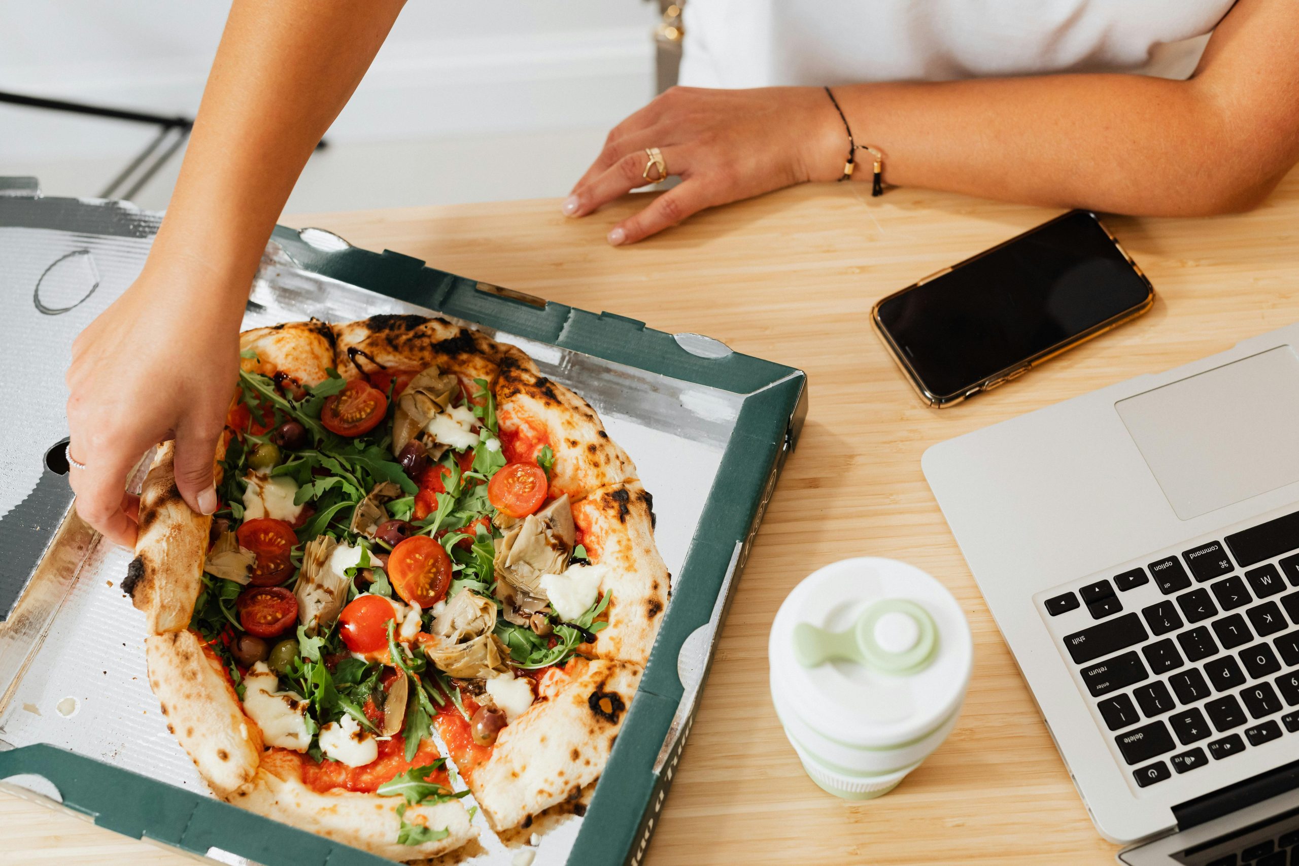 healthy food busy professional desk